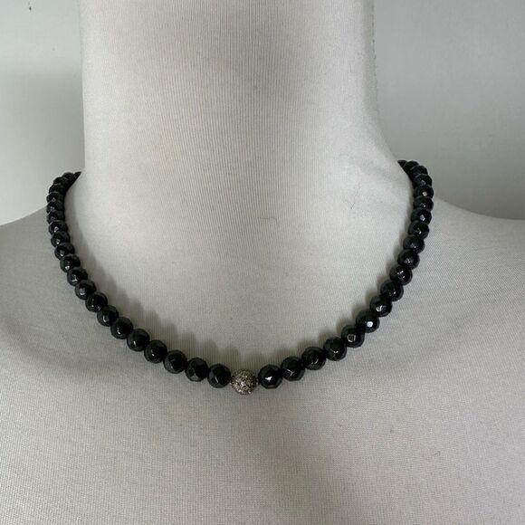 Vintage Faceted Black Diamond And Pave Set White Diamond Center Necklace - Picture 1 of 10